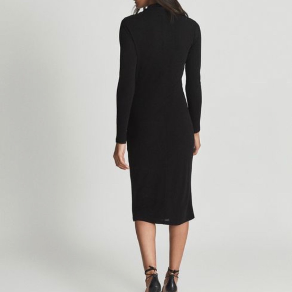 NWT REISS BLACK FREYA TWIST FRONT MIDI BODYCON DRESS - SIZE 8 - Picture 4 of 16